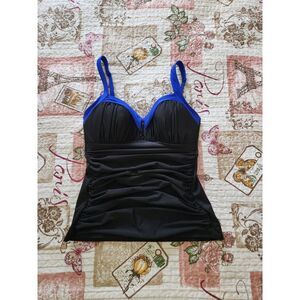 Women's MIRACLESUIT ARIANNA‎ TANKINI LACE UP RUCHED SWIM TOP BLACK BLUE SIZE 8
